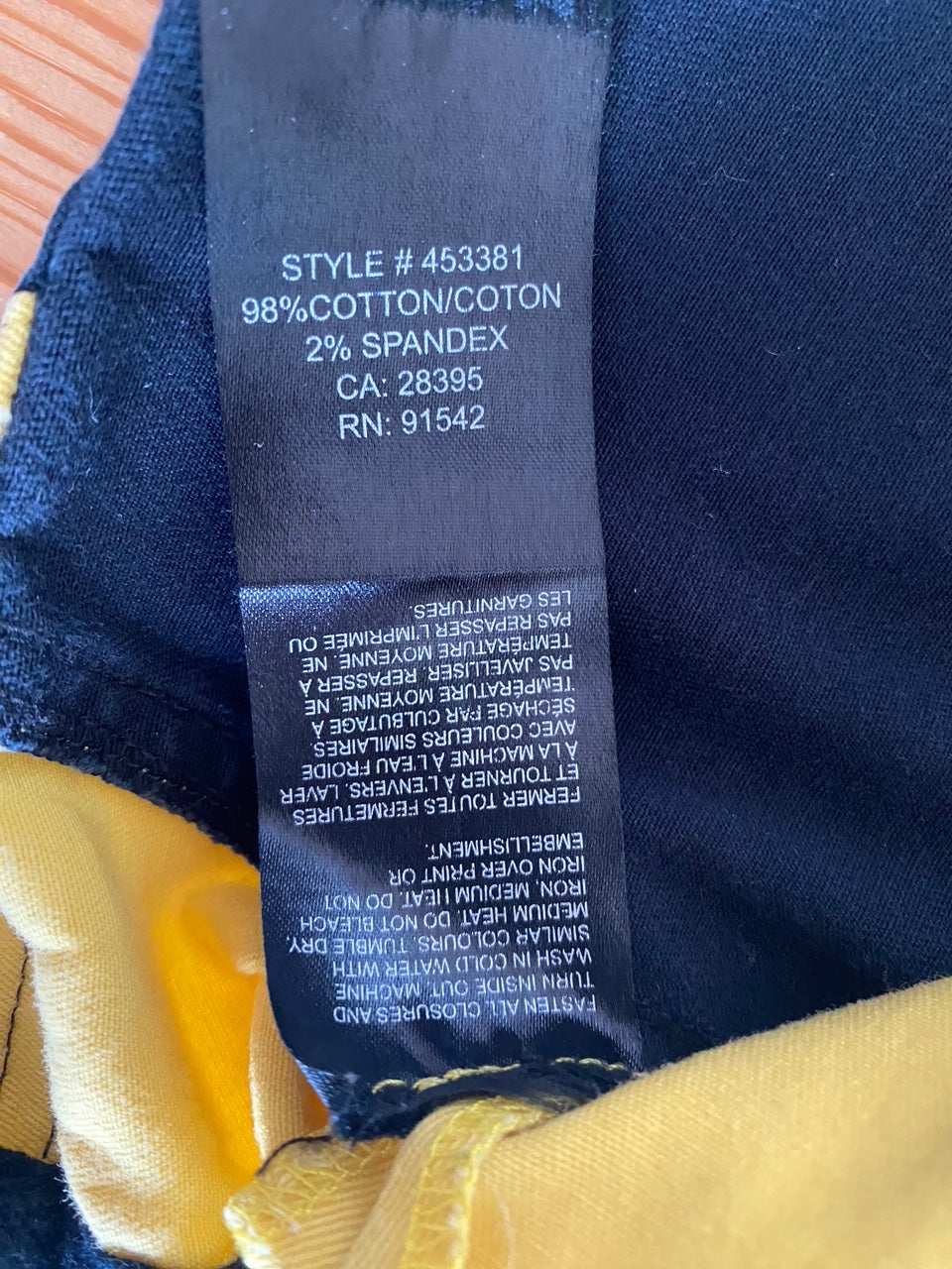 cotton spandex materials tag