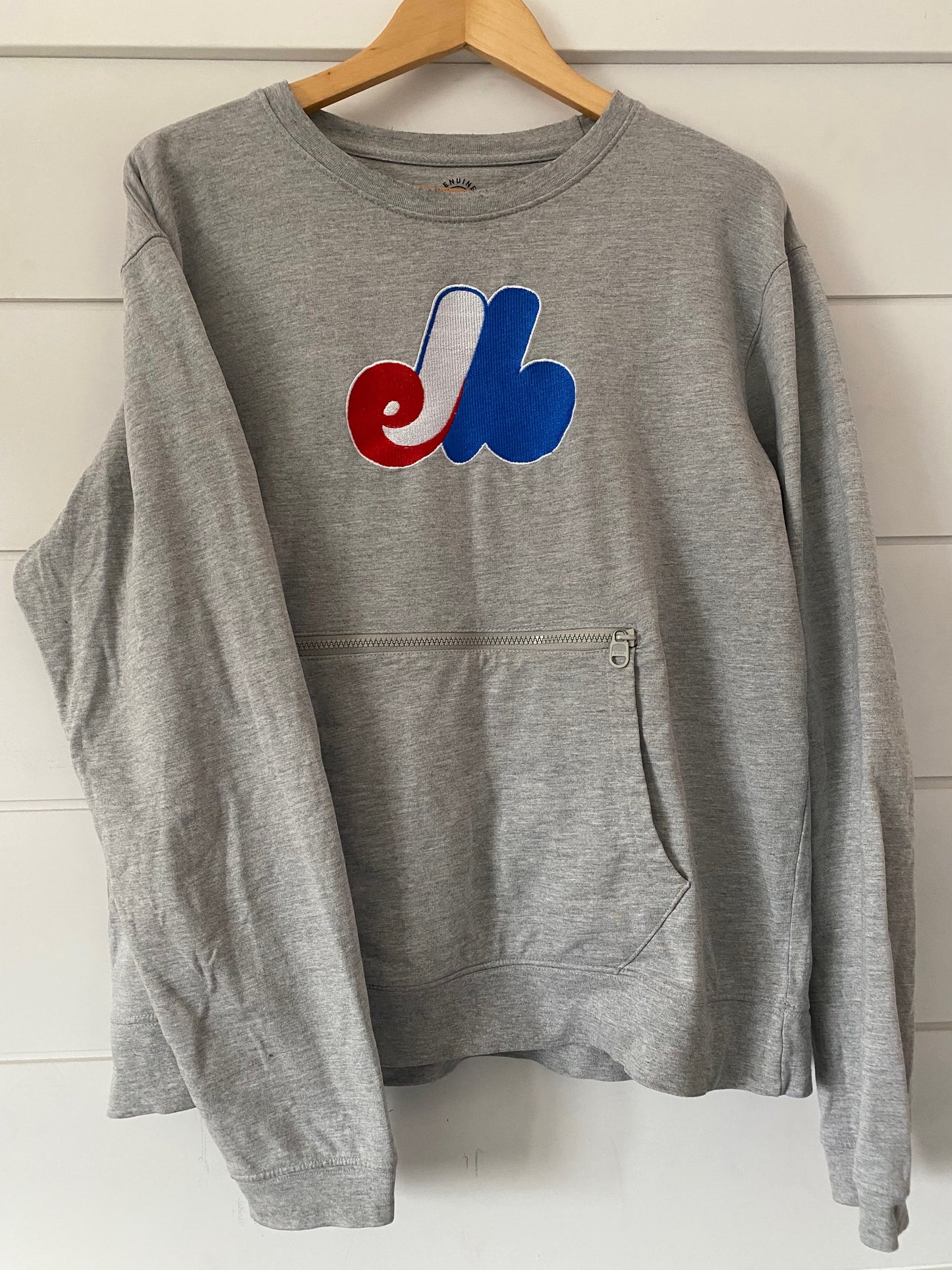 Grey long sleeve Montreal Expos jersey with front pockets