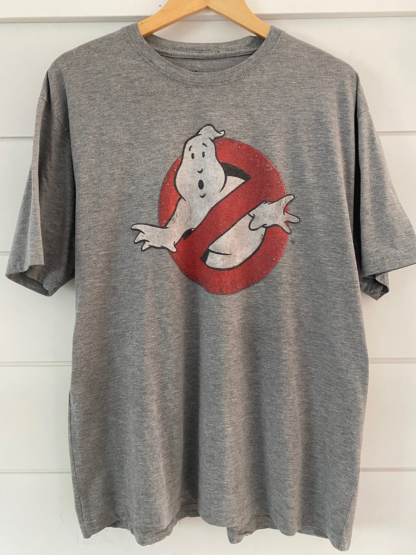 Grey Men's T-shirt Ghostbuster Ghost Sign Shorts Sleeves