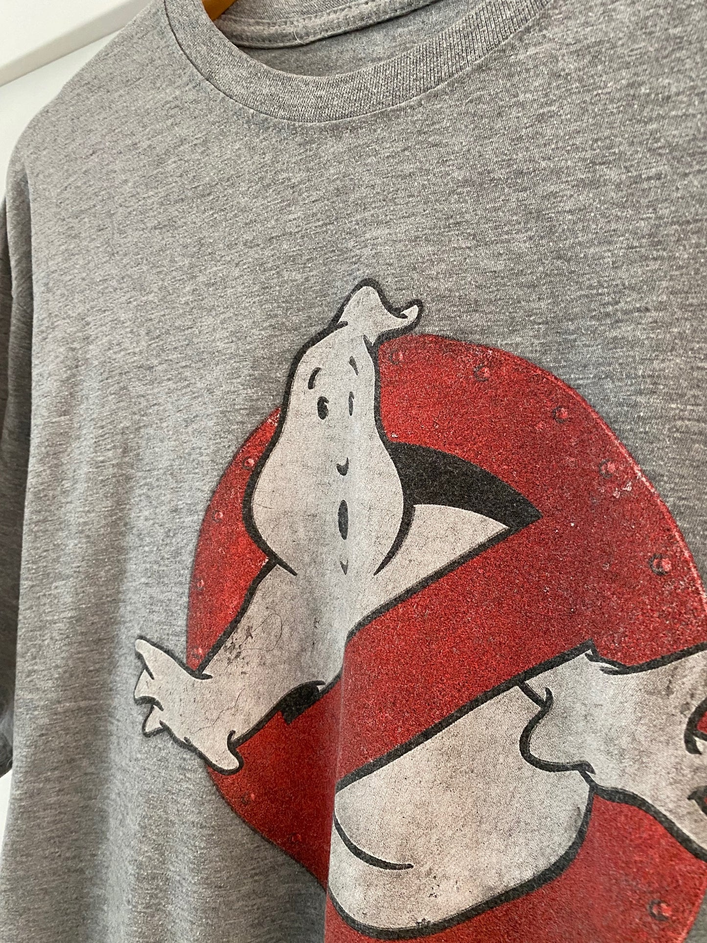 Grey Men's T-shirt Ghostbuster Ghost Sign Shorts Sleeves
