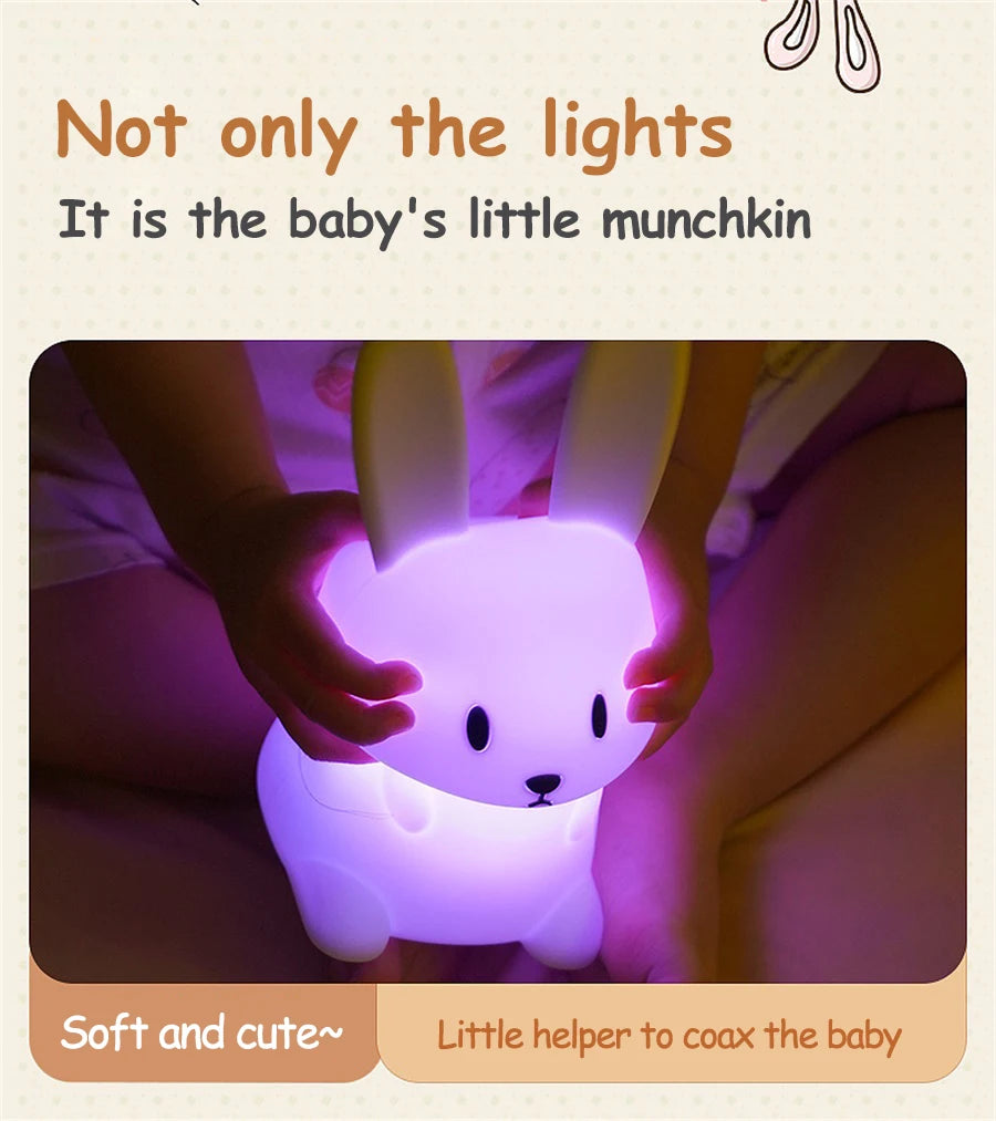 Adorable LED Rabbit Animal Night Light – Soft Silicone USB Rechargeable Lamp for Kids & Baby Rooms Sleeping light