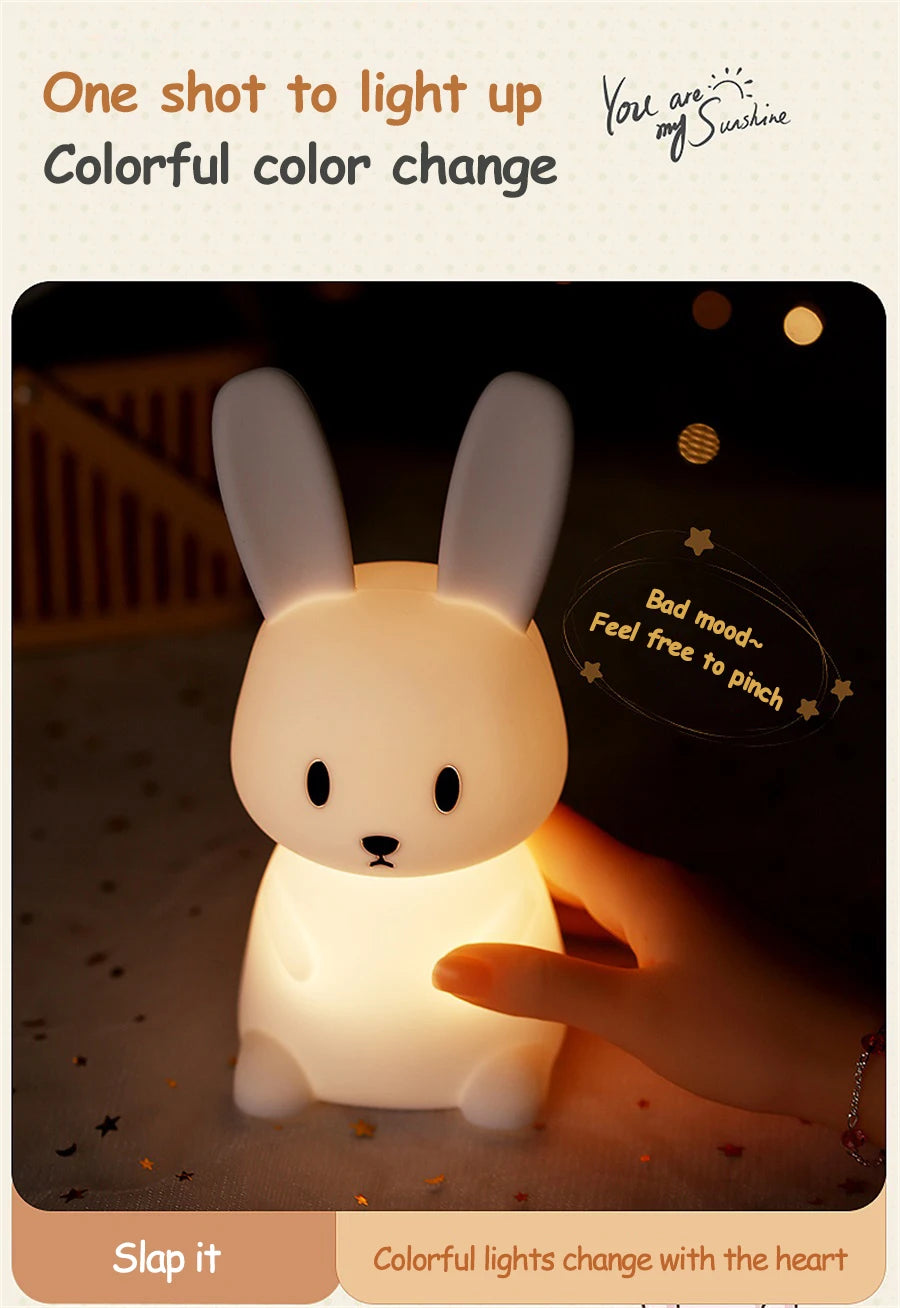 Adorable LED Rabbit Animal Night Light – Soft Silicone USB Rechargeable Lamp for Kids & Baby Rooms Sleeping light