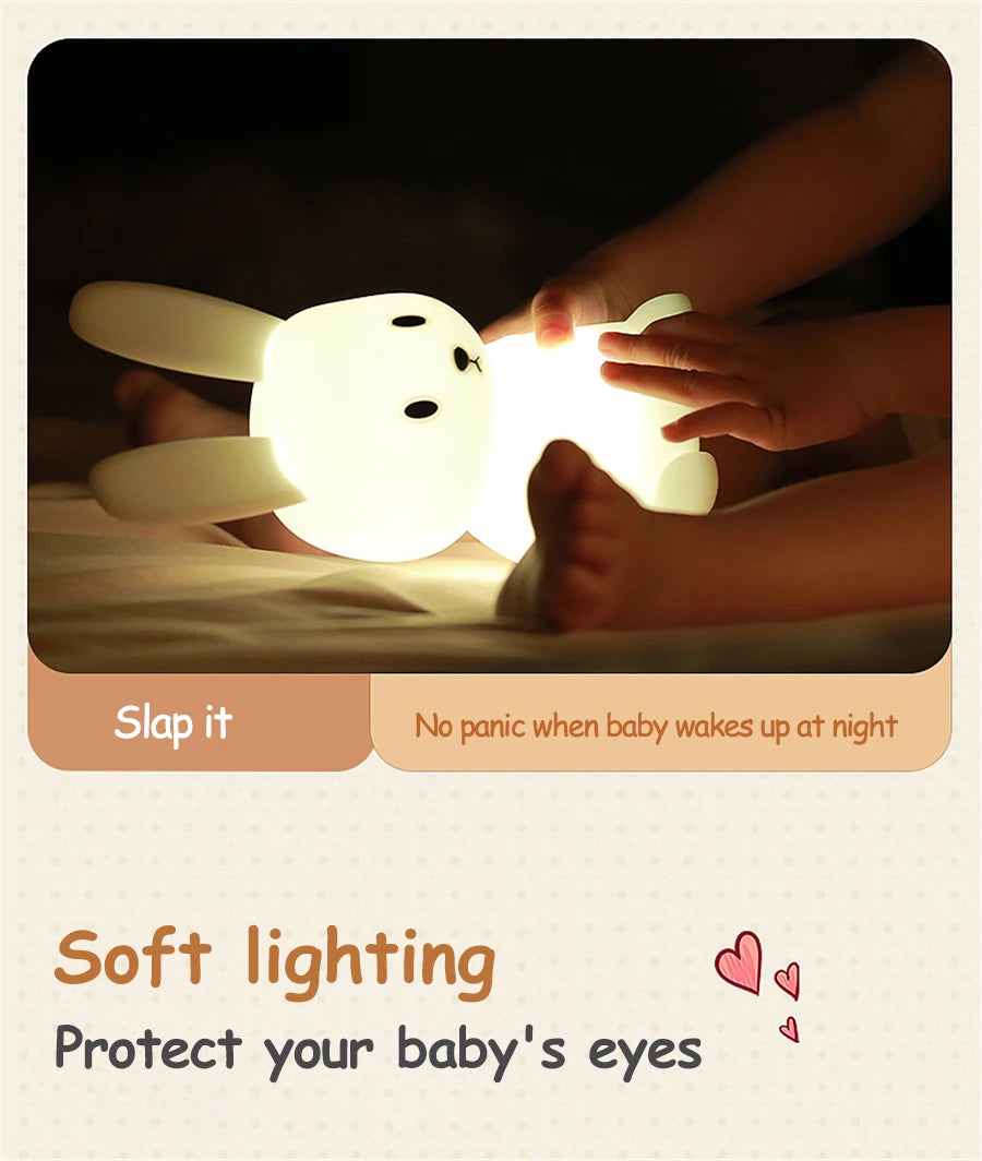 Adorable LED Rabbit Animal Night Light – Soft Silicone USB Rechargeable Lamp for Kids & Baby Rooms Sleeping light