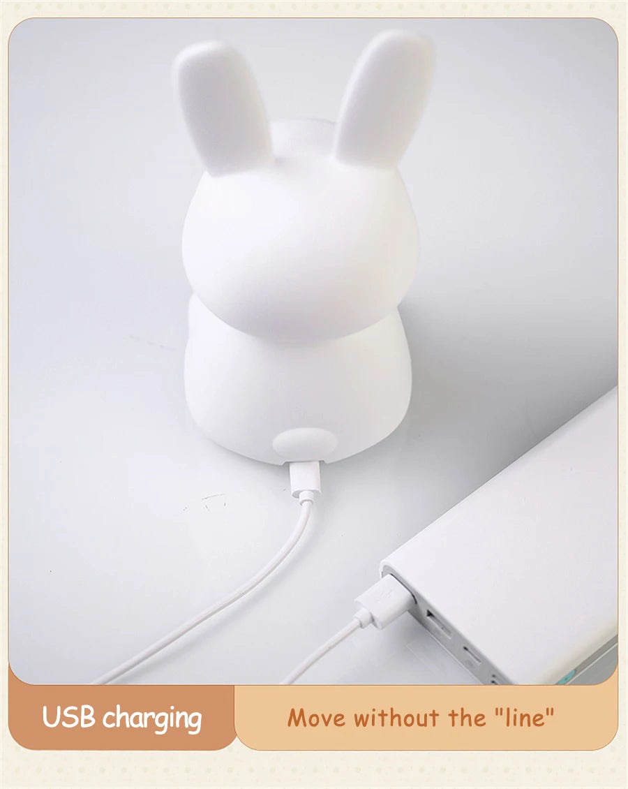 Adorable LED Rabbit Animal Night Light – Soft Silicone USB Rechargeable Lamp for Kids & Baby Rooms Sleeping light
