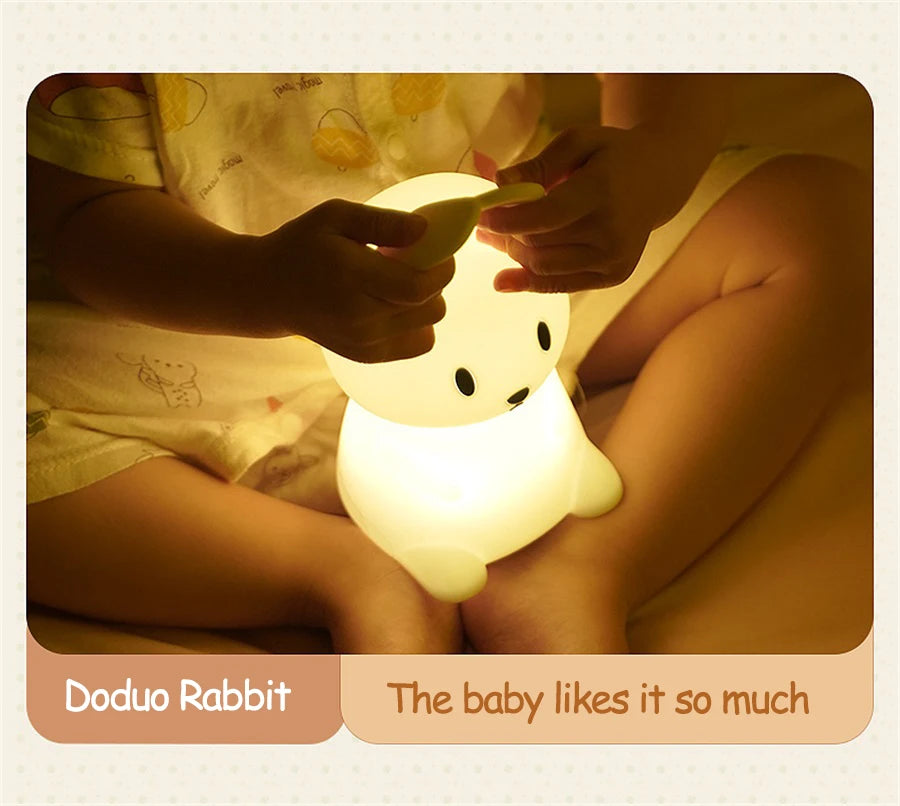 Adorable LED Rabbit Animal Night Light – Soft Silicone USB Rechargeable Lamp for Kids & Baby Rooms Sleeping light