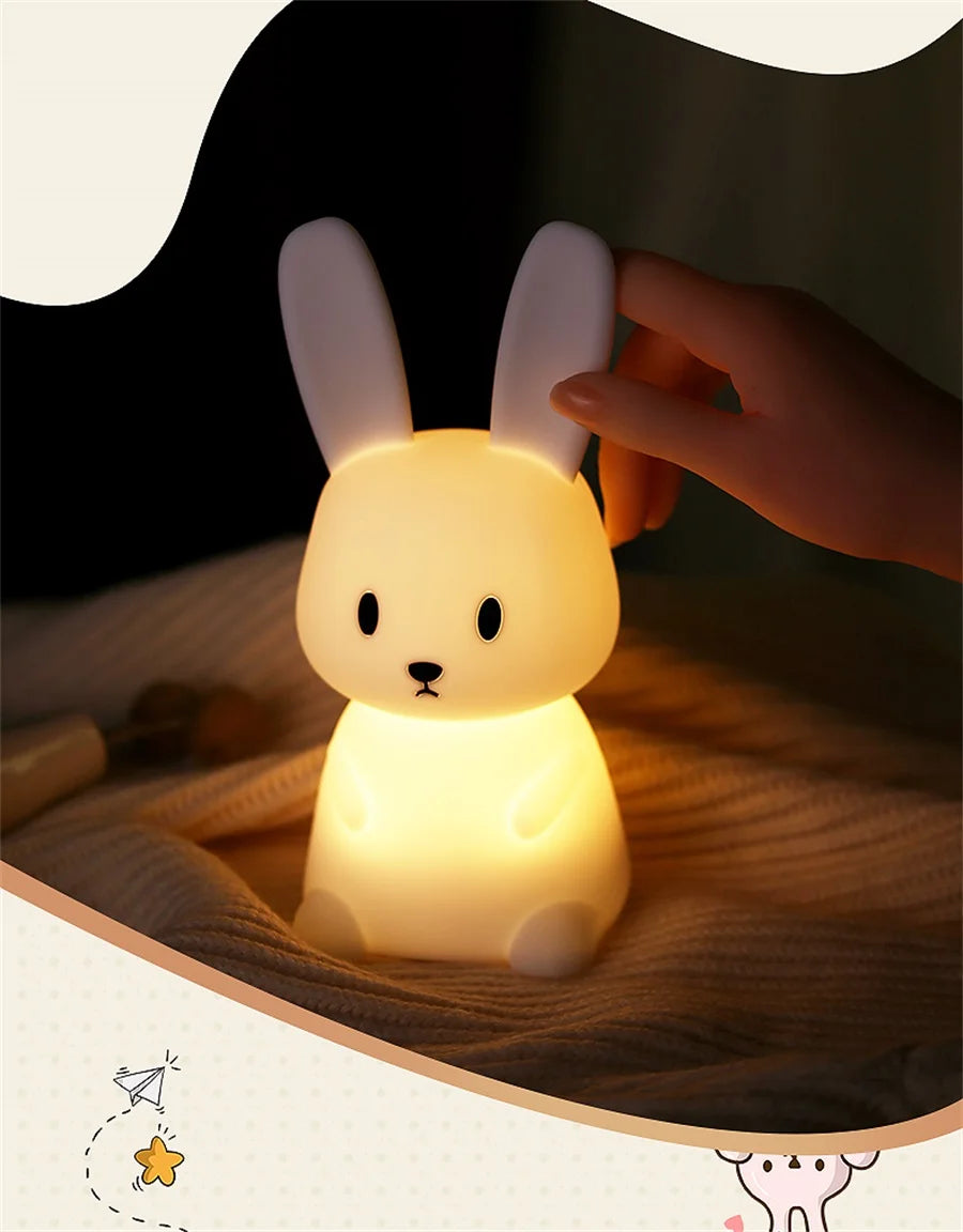 Adorable LED Rabbit Animal Night Light – Soft Silicone USB Rechargeable Lamp for Kids & Baby Rooms Sleeping light