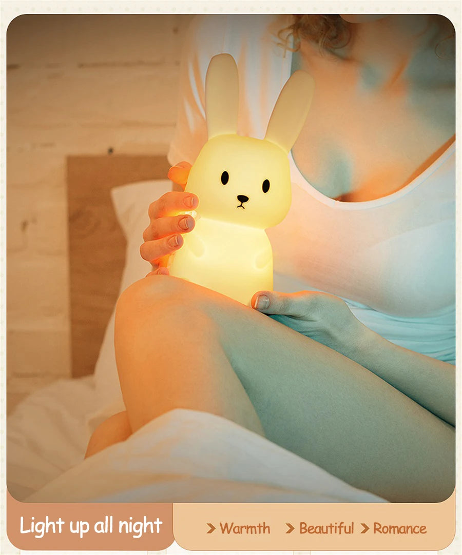 Adorable LED Rabbit Animal Night Light – Soft Silicone USB Rechargeable Lamp for Kids & Baby Rooms Sleeping light