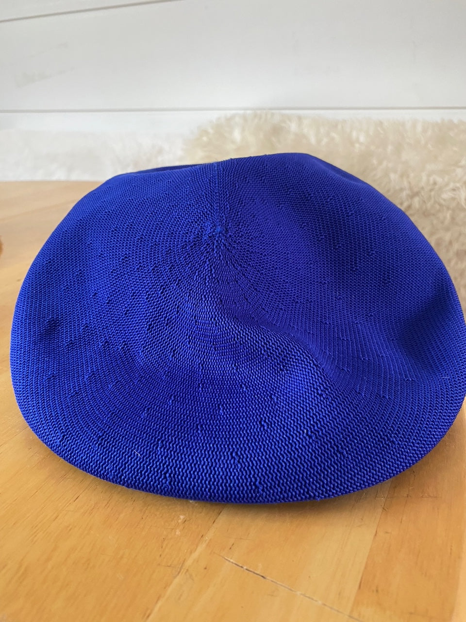 back of kangol blue hat beret