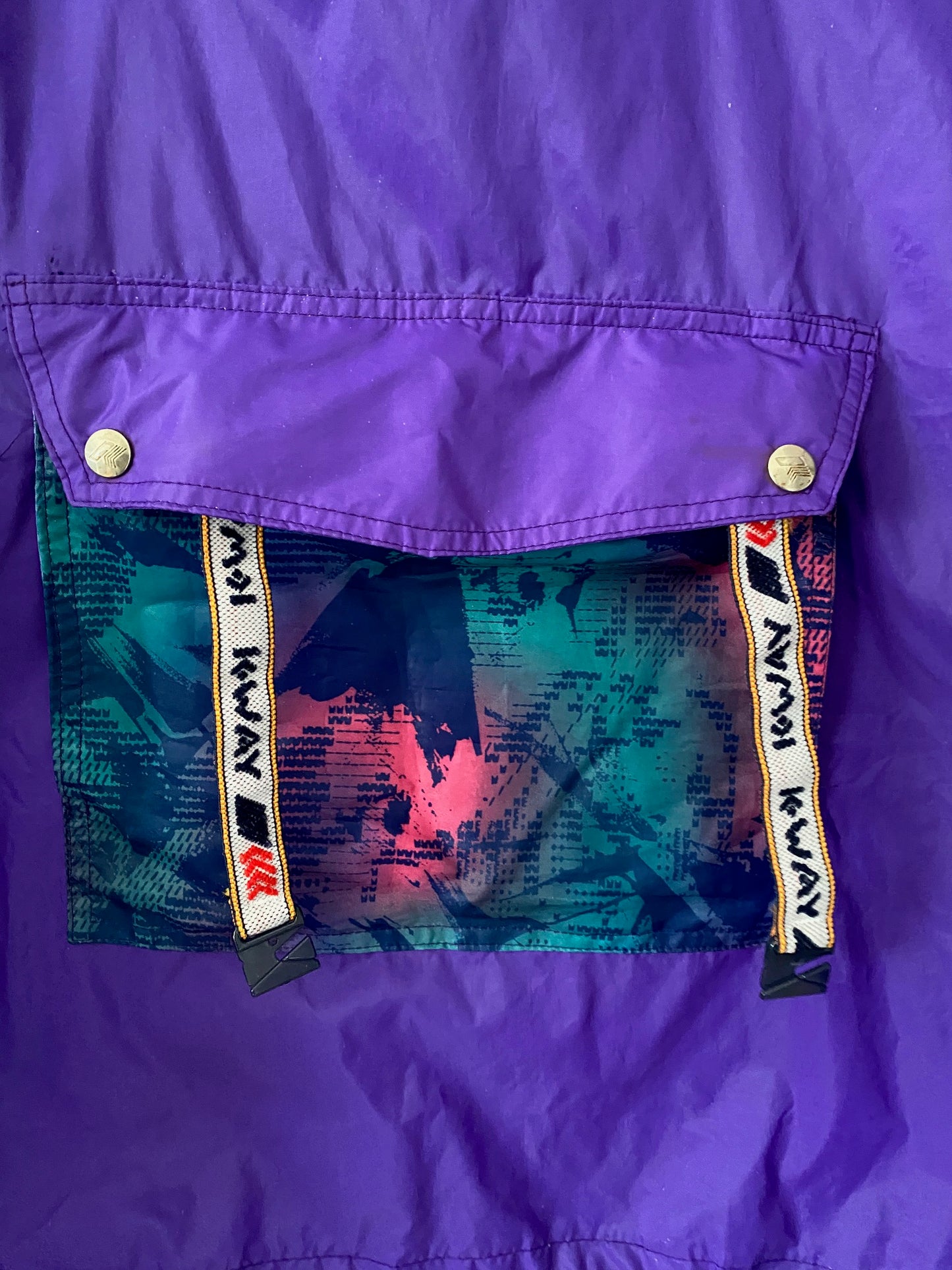 original vintage purple k-way straps in pocket