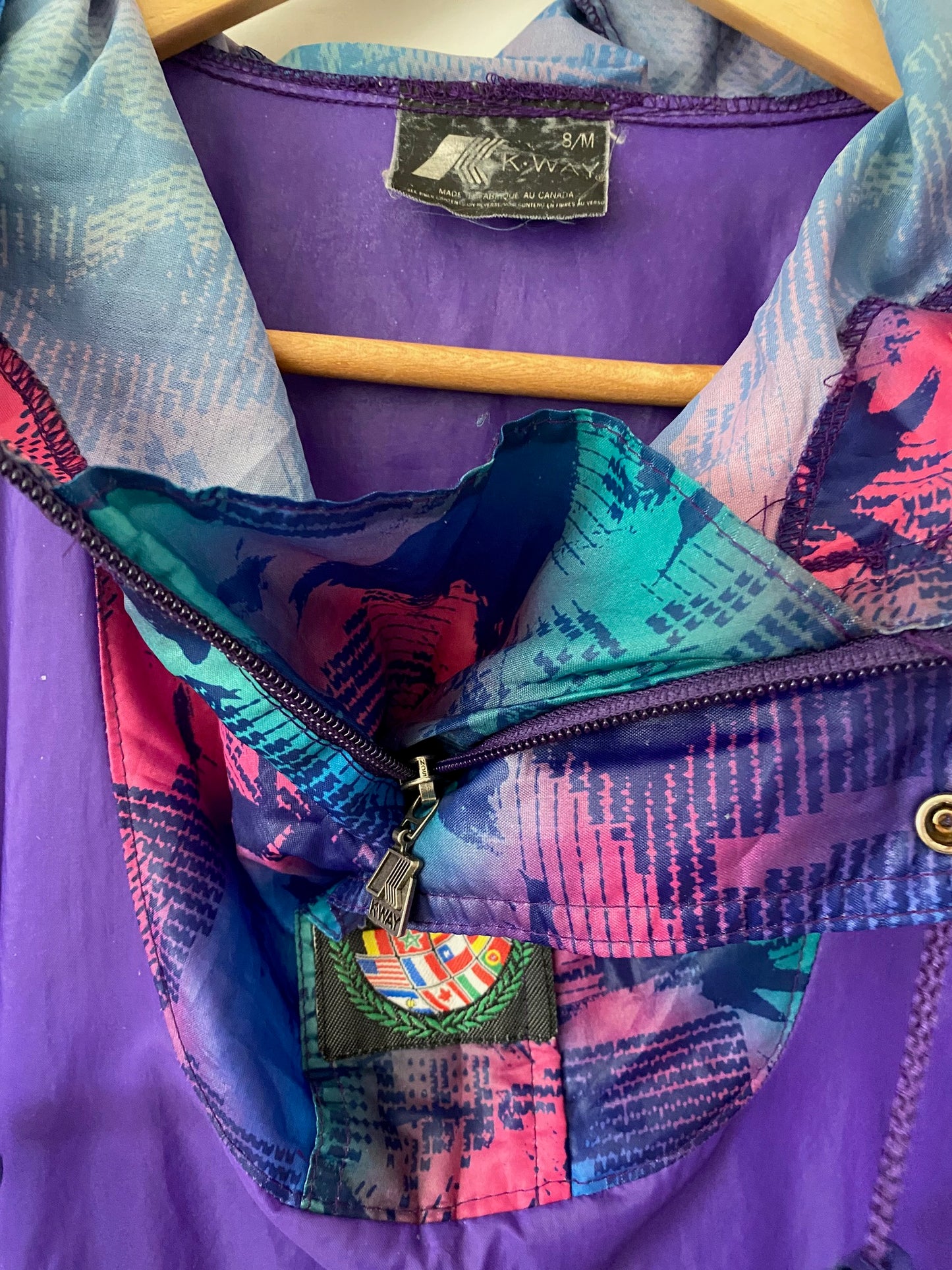 original vintage purple k-way with tag zip open