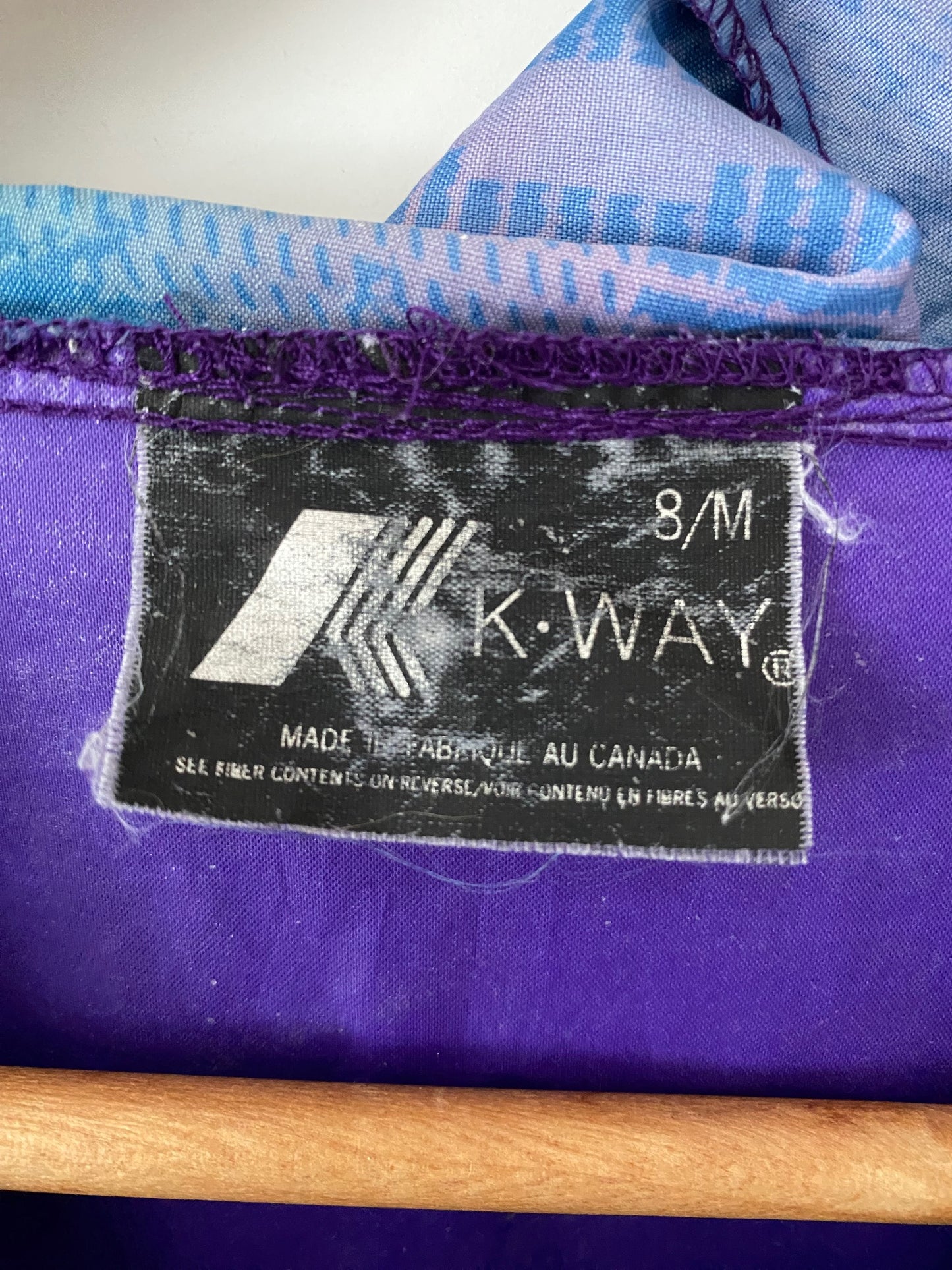 original vintage purple k-way windbreaker tag size 8 medium made in canada