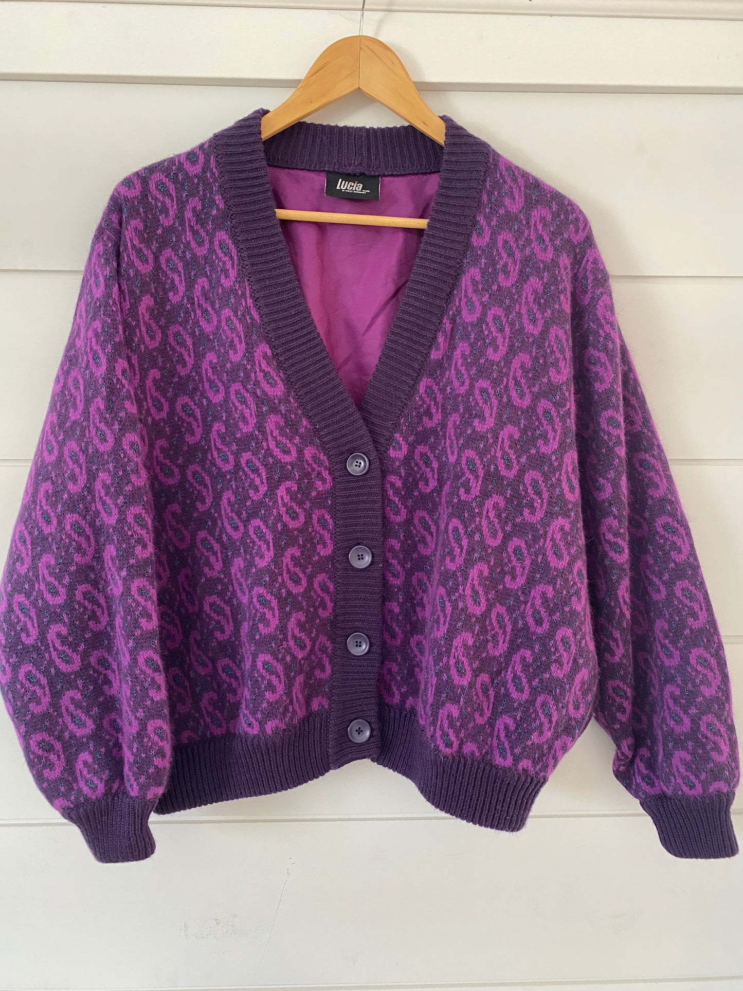 Women Purple Wool Vintage Cardigan Vest Made in Federal Germany