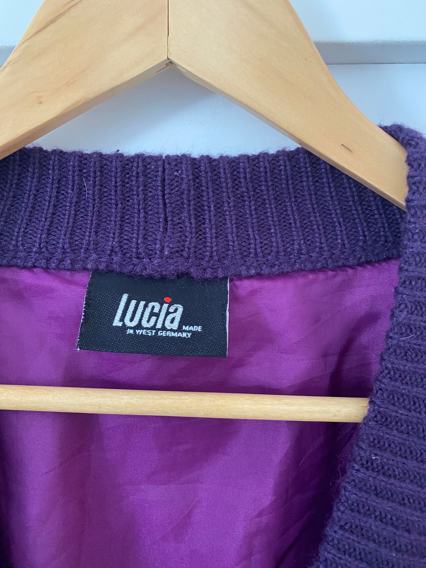 Women Purple Wool Vintage Cardigan Vest Made in Federal Germany