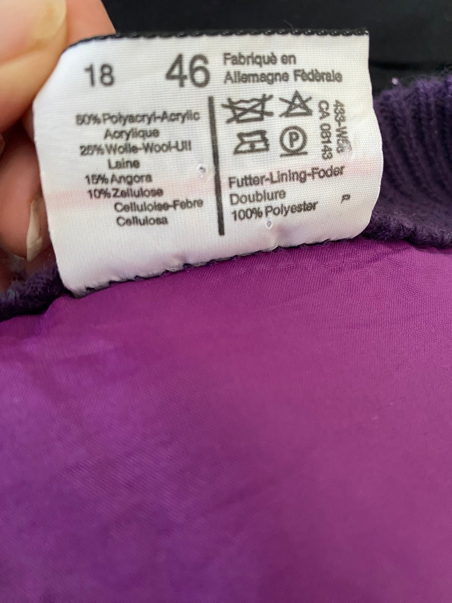 Women Purple Wool Vintage Cardigan Vest Made in Federal Germany