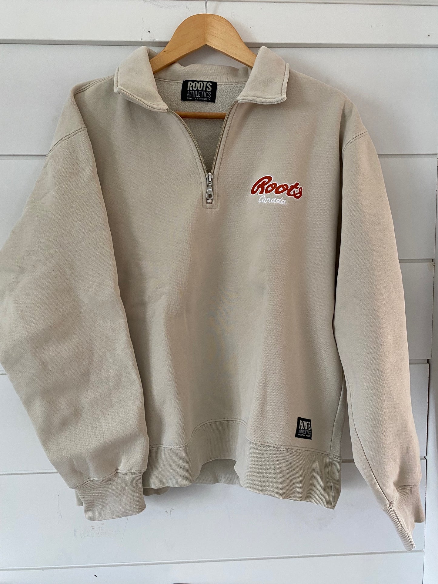 Women Beige Roots Athletics Cotton Sweater 1/2 Zip Size**