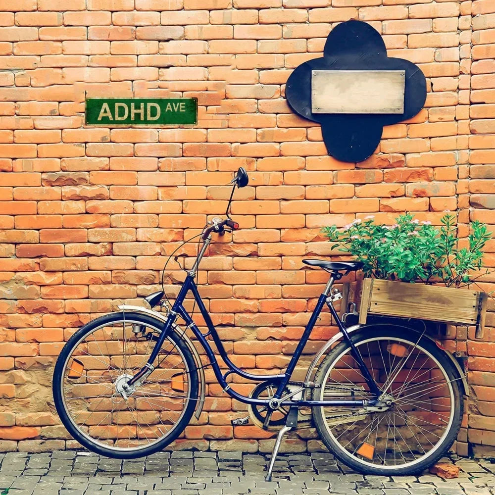 'Adhd Ave' Humorous Metal Sign - For Home, Bar, Cafe & Garage Decor | Witty Brain Street Sign Gift