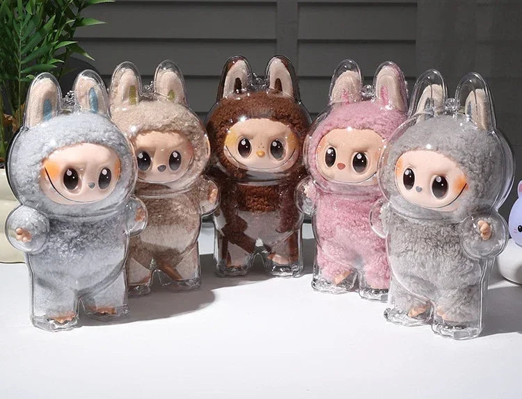 Labubu Transparent Protective Display Case for Stuffed Toys| Cute Plushie Storage Box | Display Bag Mini Portable Storage Box