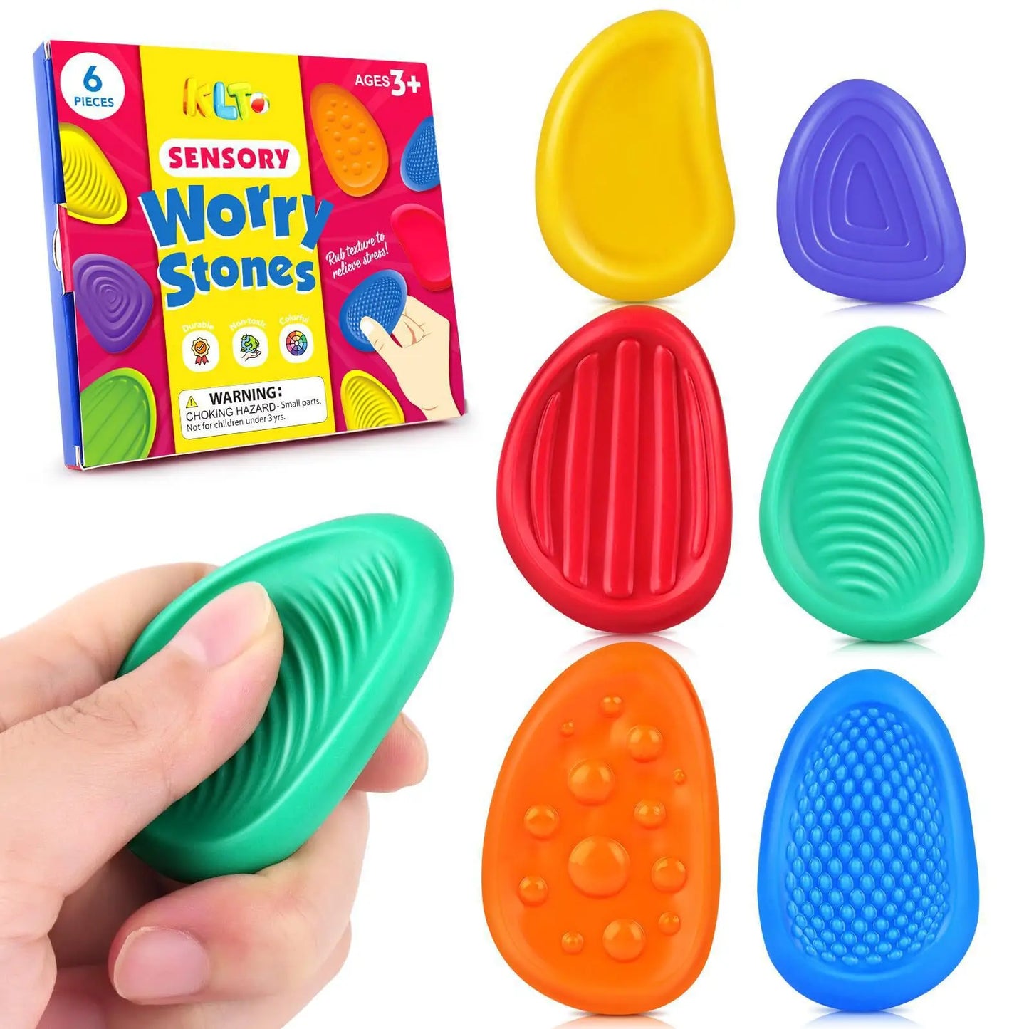 Brain Calmer Sensory Stones – Stress Relief & Focus for All Ages Sensory 6 Pack Textured for Autism Kids Calming Stress Relief Toys