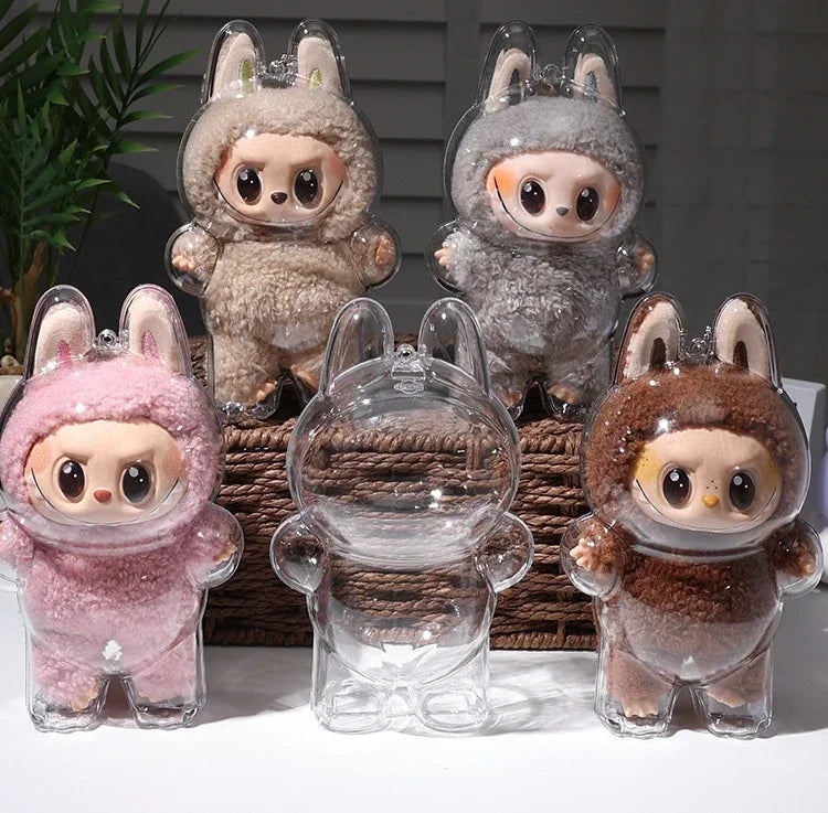 Labubu Transparent Protective Display Case for Stuffed Toys| Cute Plushie Storage Box | Display Bag Mini Portable Storage Box