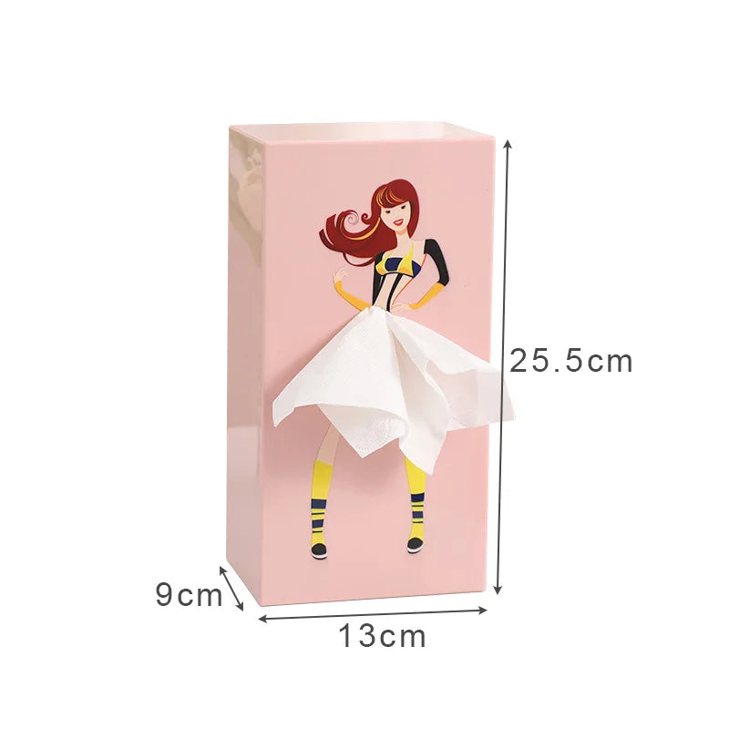 Chic Cartoon Girl Tissue Box Cover – Stylish & Fun Tissue Dispenser