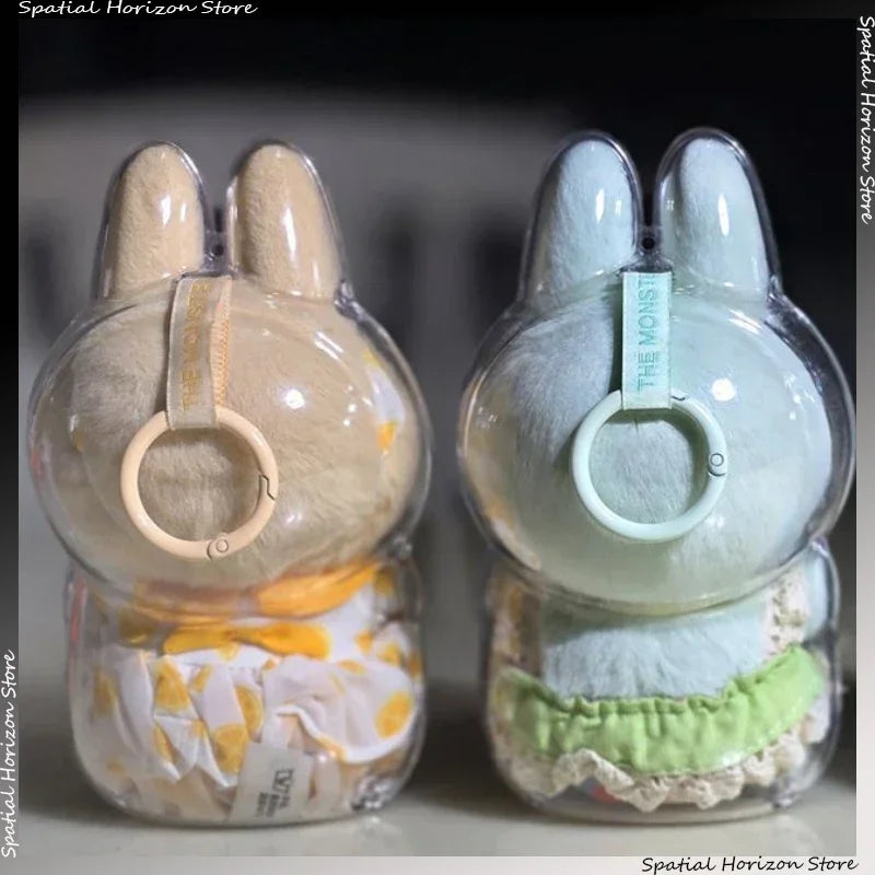 Two labubu from back in a case