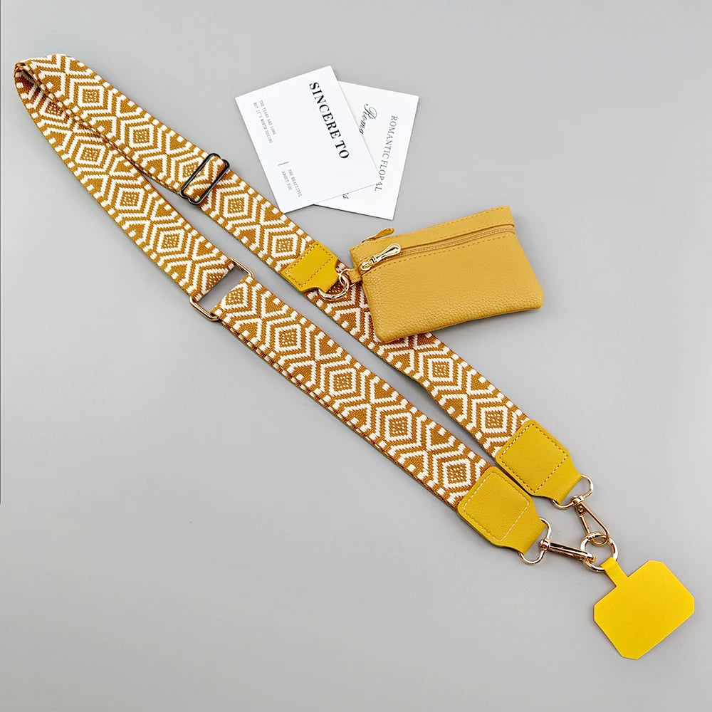 yellow strop phone holder with yellow pocket bag