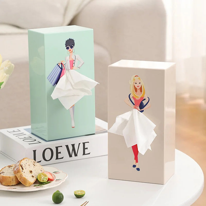 Chic Cartoon Girl Tissue Box Cover – Stylish & Fun Tissue Dispenser