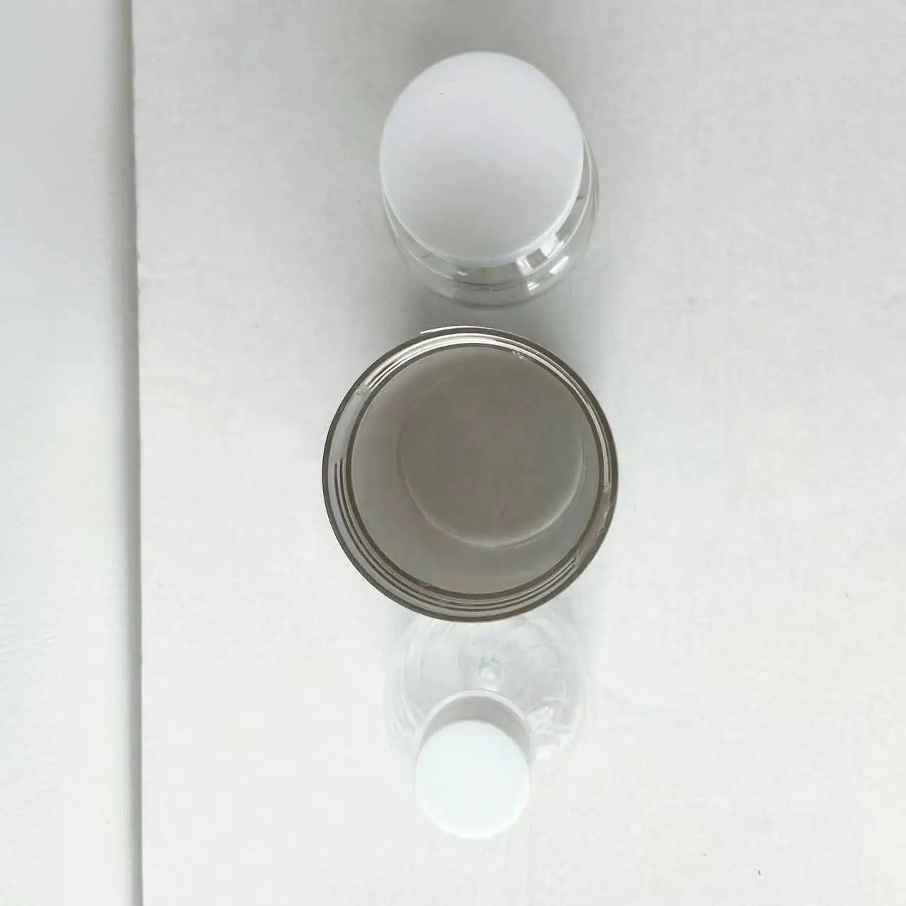 top view of clear bottles