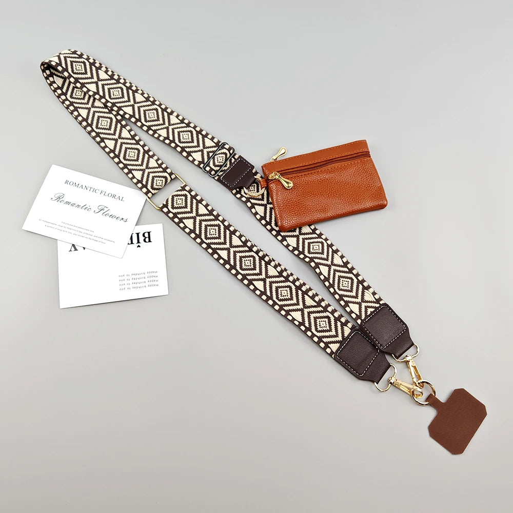 brown phone holder strap with small purse