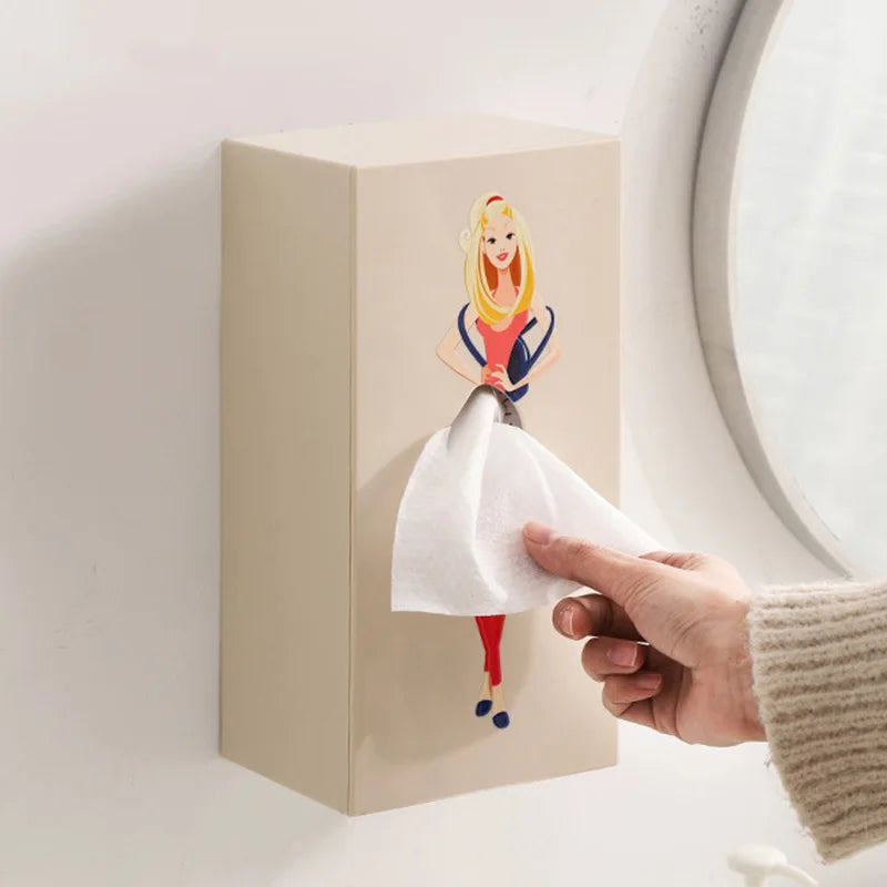 Chic Cartoon Girl Tissue Box Cover – Stylish & Fun Tissue Dispenser