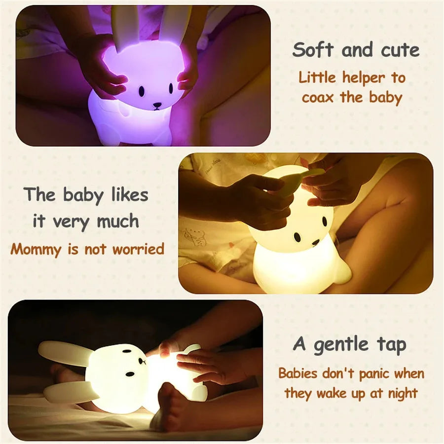 Adorable LED Rabbit Animal Night Light – Soft Silicone USB Rechargeable Lamp for Kids & Baby Rooms Sleeping light