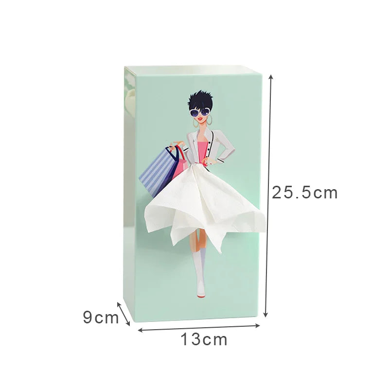 Chic Cartoon Girl Tissue Box Cover – Stylish & Fun Tissue Dispenser