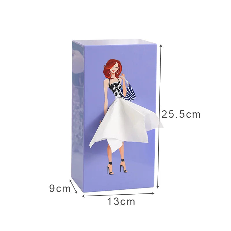Chic Cartoon Girl Tissue Box Cover – Stylish & Fun Tissue Dispenser