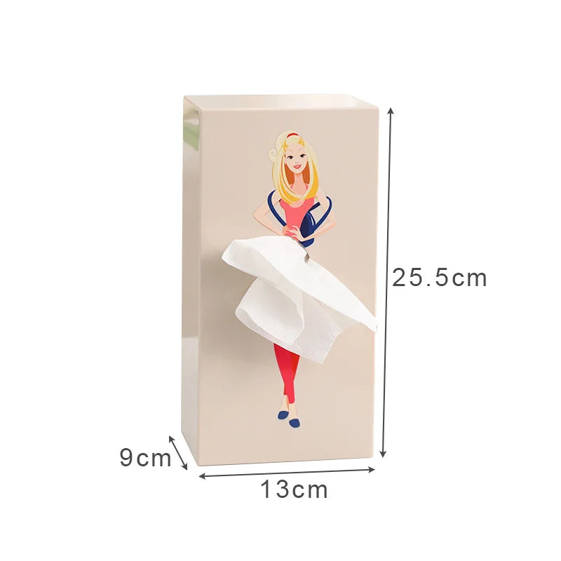 Chic Cartoon Girl Tissue Box Cover – Stylish & Fun Tissue Dispenser