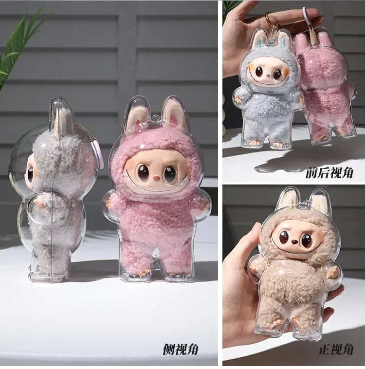 Labubu Transparent Protective Display Case for Stuffed Toys| Cute Plushie Storage Box | Display Bag Mini Portable Storage Box