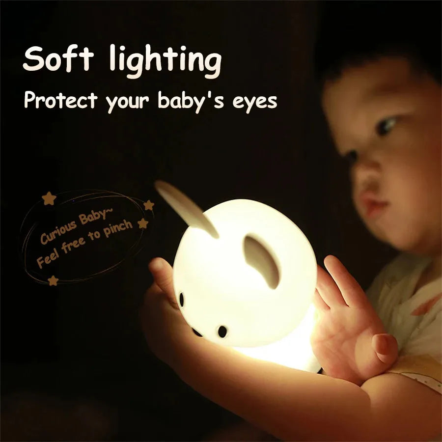 Adorable LED Rabbit Animal Night Light – Soft Silicone USB Rechargeable Lamp for Kids & Baby Rooms Sleeping light