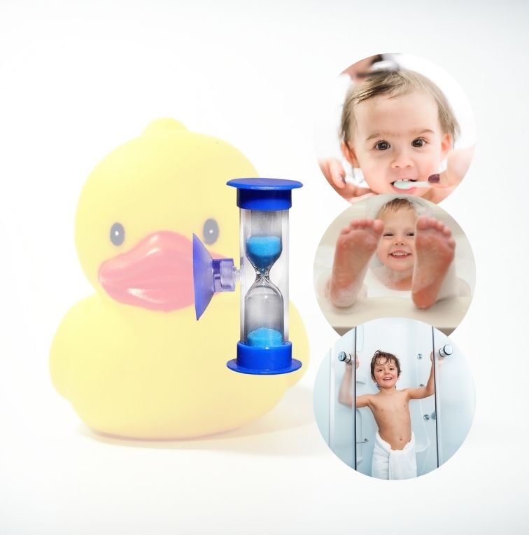 3-Minute Kids Timer Toothbrush, Shower & water-saving Hourglass (Blue)