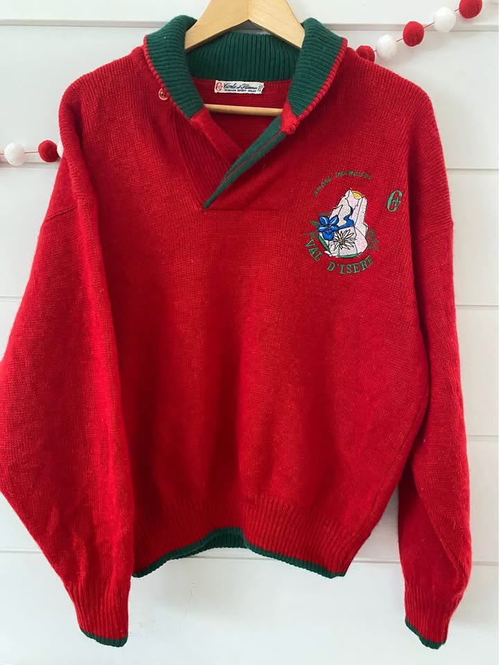 Vintage Red Men/Women Alpaga Wool Sweater Conte of Florence from Italy