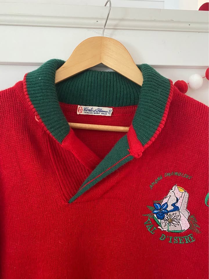 Vintage Red Men/Women Alpaga Wool Sweater Conte of Florence from Italy