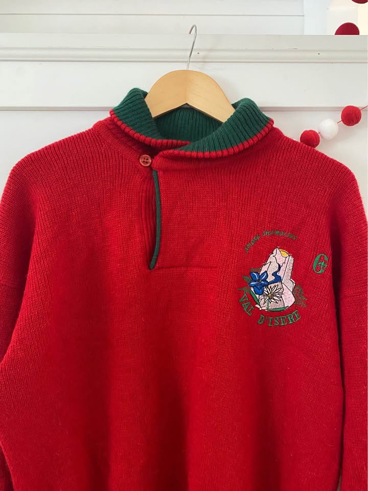 Vintage Red Men/Women Alpaga Wool Sweater Conte of Florence from Italy