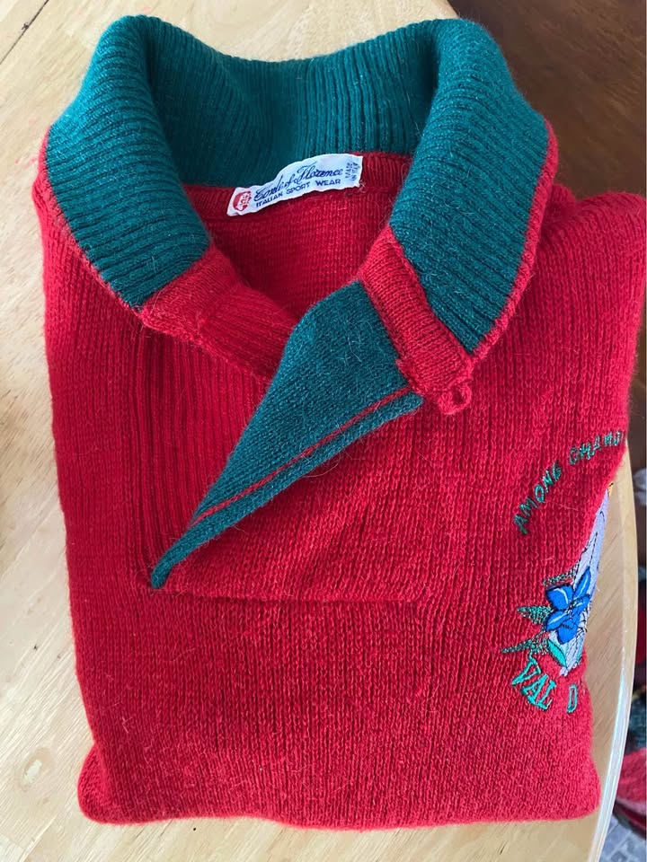 Vintage Red Men/Women Alpaga Wool Sweater Conte of Florence from Italy