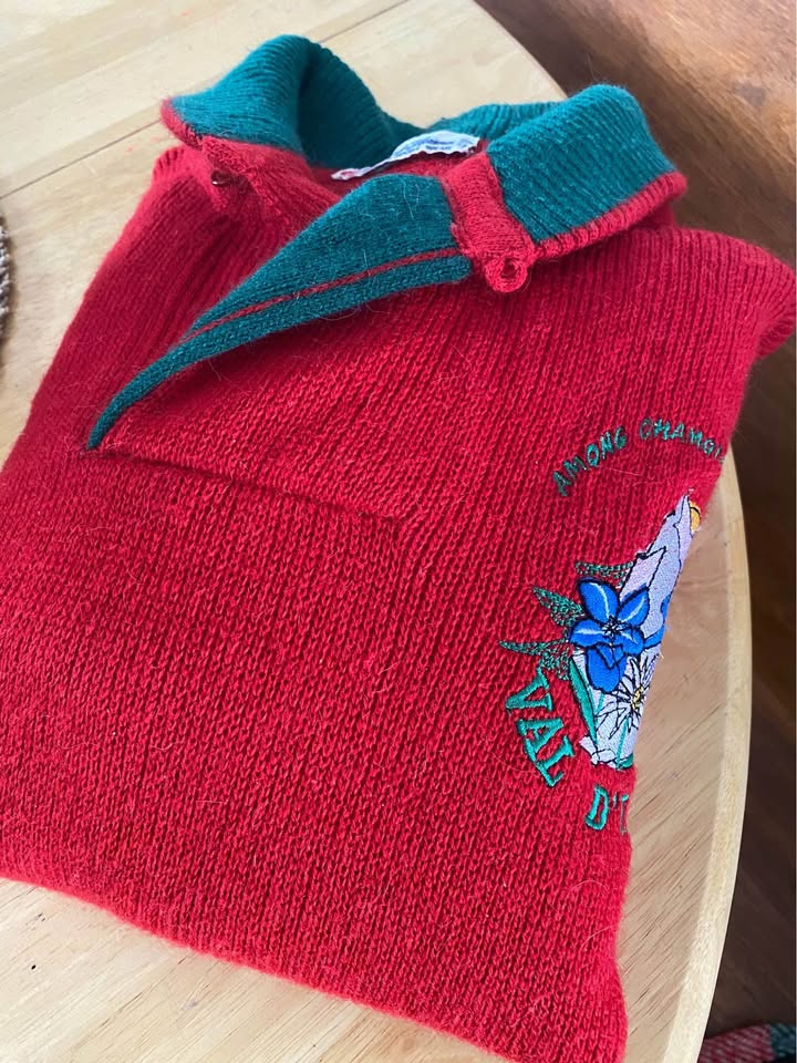 Vintage Red Men/Women Alpaga Wool Sweater Conte of Florence from Italy