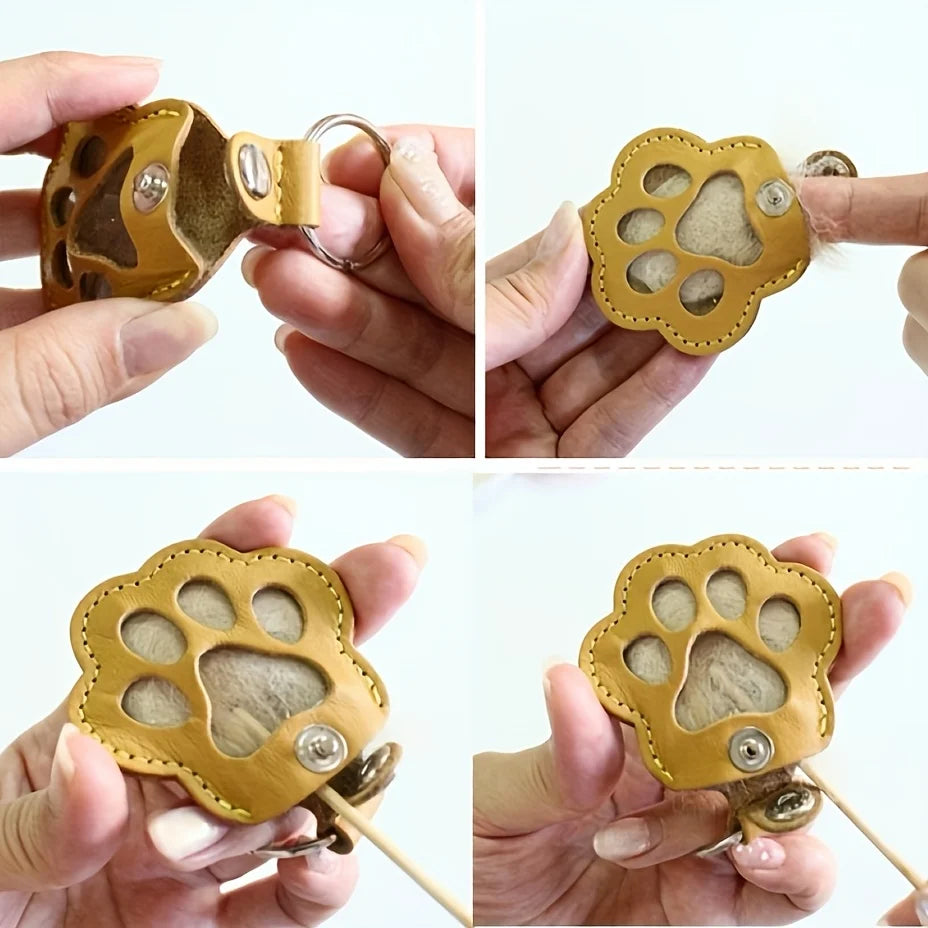 dog paw keychain with fur inside