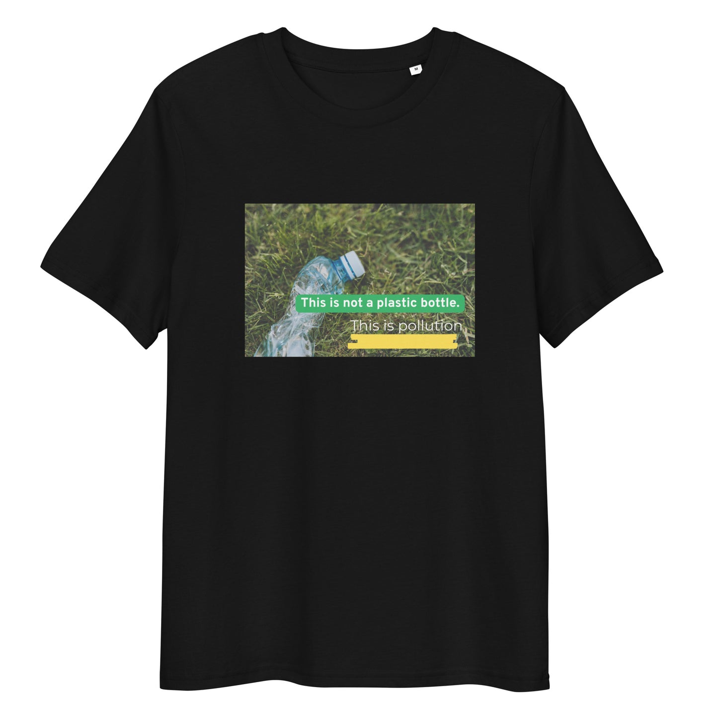 Product mockup front view plastic bottle and text pollution