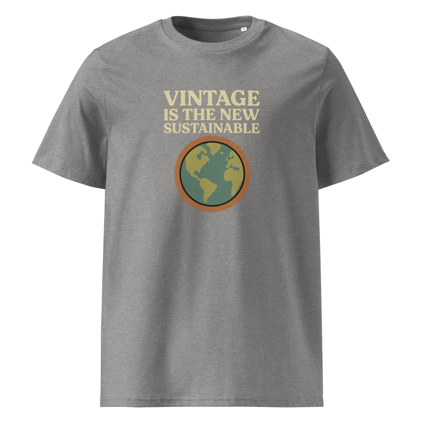 Product mockup front grey t-shirt with logo vintage is the new sustainable