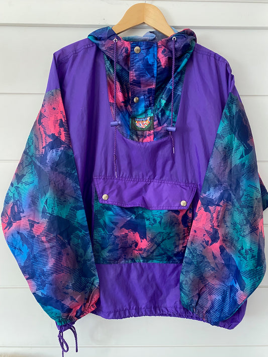 Unique Vintage Purple Patterned K-Way Style Jacket | Lightweight Used Retro Streetwear Anorak Windbreaker