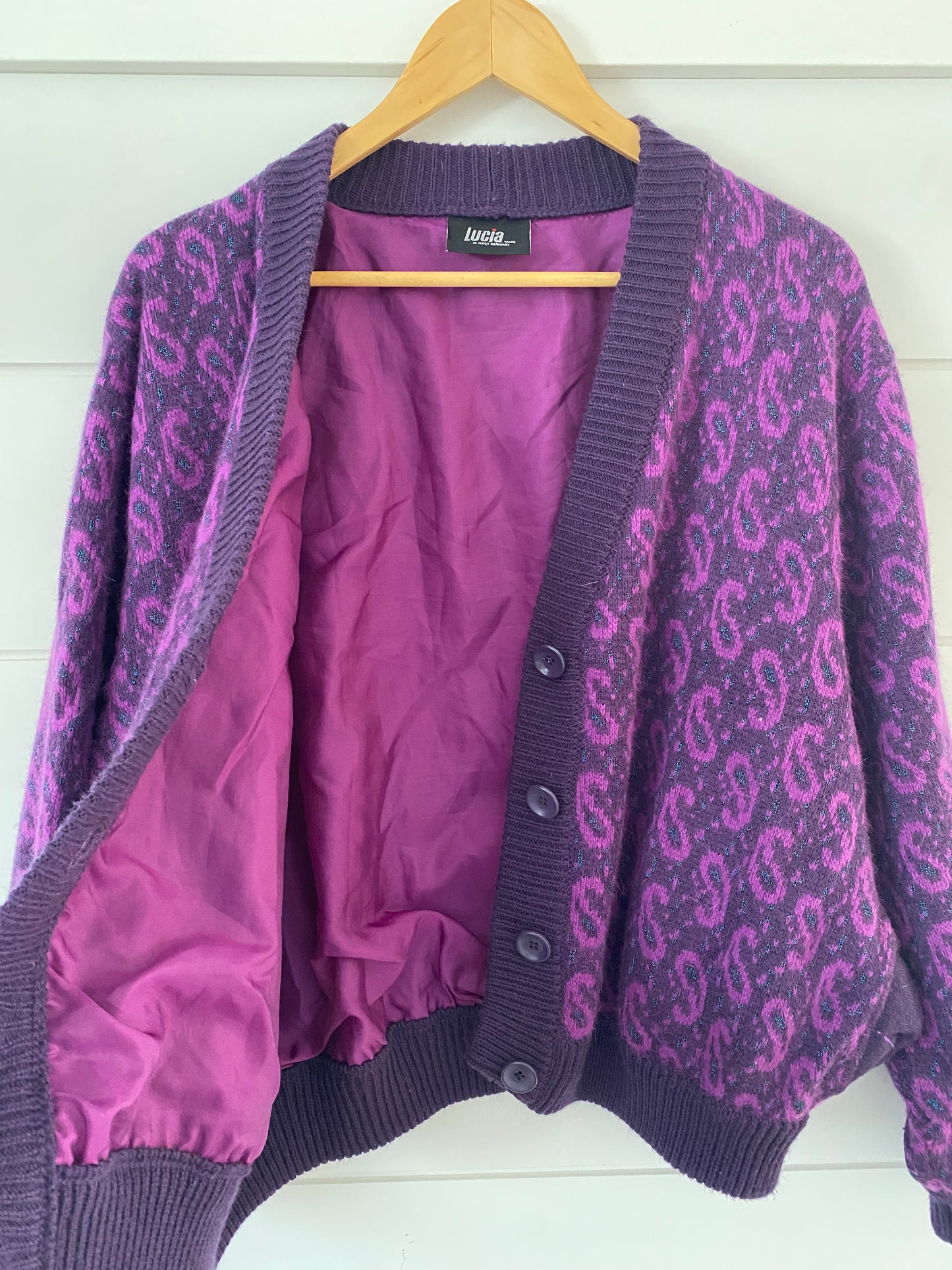 Women Purple Wool Vintage Cardigan Vest Made in Federal Germany