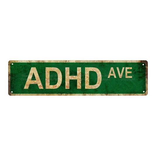'Adhd Ave' Humorous Metal Sign - For Home, Bar, Cafe & Garage Decor | Witty Brain Street Sign Gift