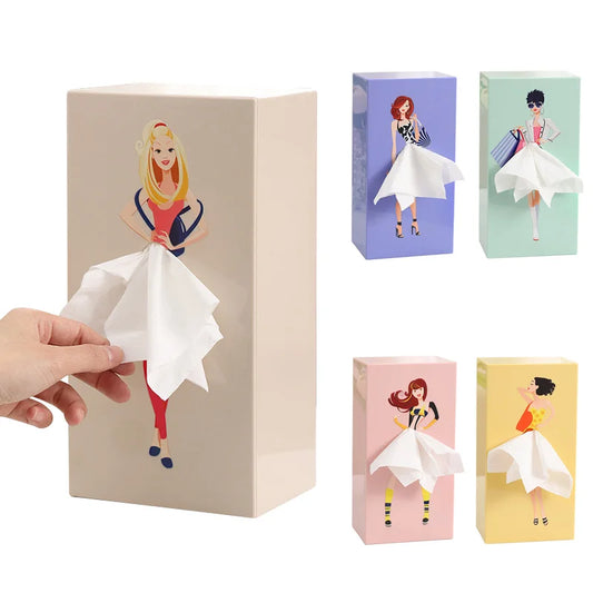 Chic Cartoon Girl Tissue Box Cover – Stylish & Fun Tissue Dispenser