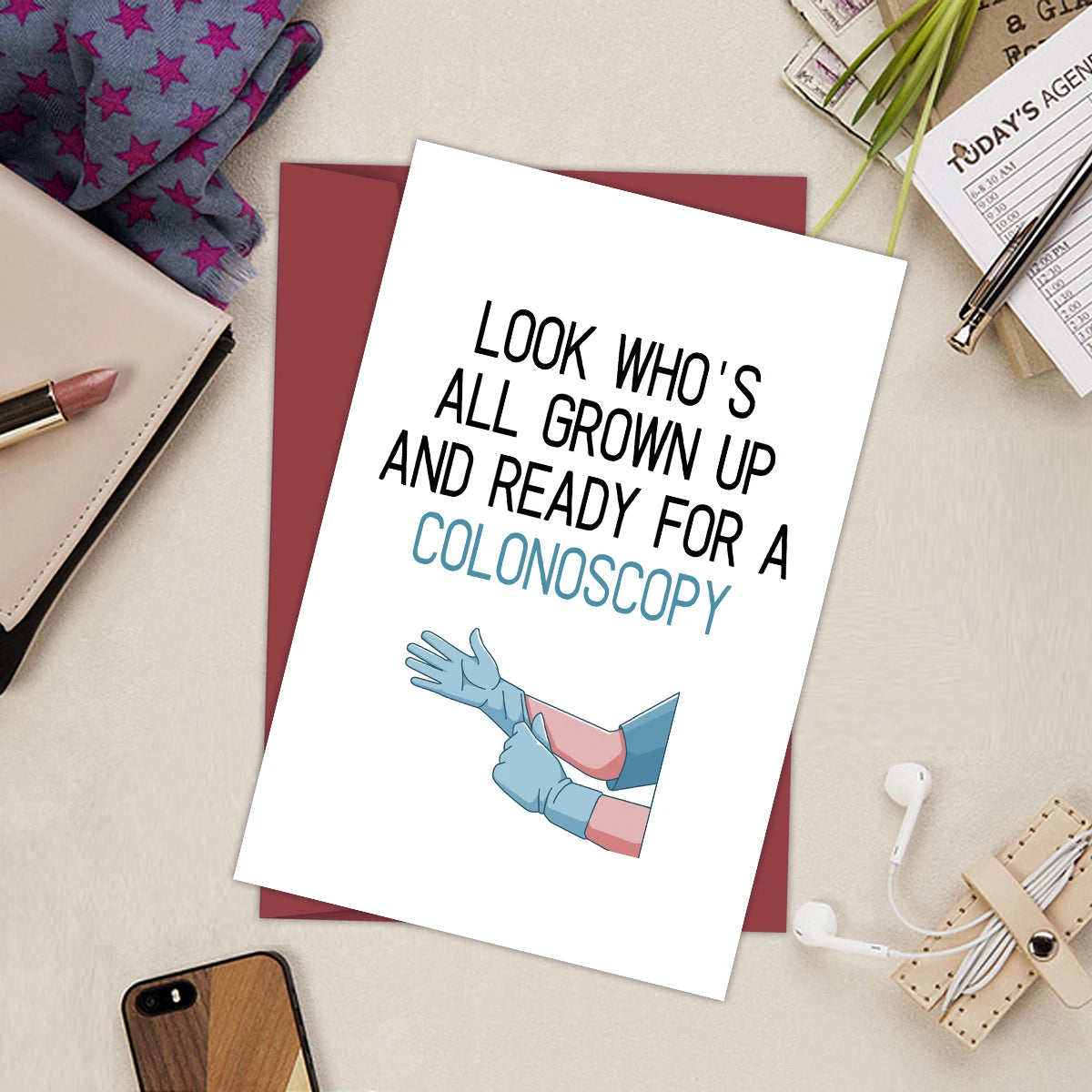 "Colonoscopy Ready" Hilarious Birthday Joke Card – Funny Grown-Up Prank Card 1pcs